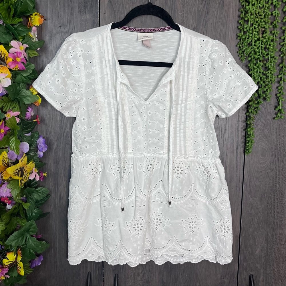 a🌼3/$30🌼Knox Rose Short Sleeved Eyelet Drawstring Blouse Size Small